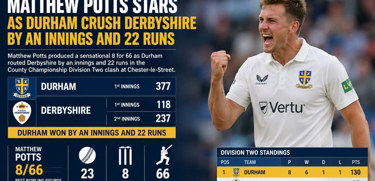 Matthew Potts Stars as Durham Crush Derbyshire by an Innings and 22 Runs